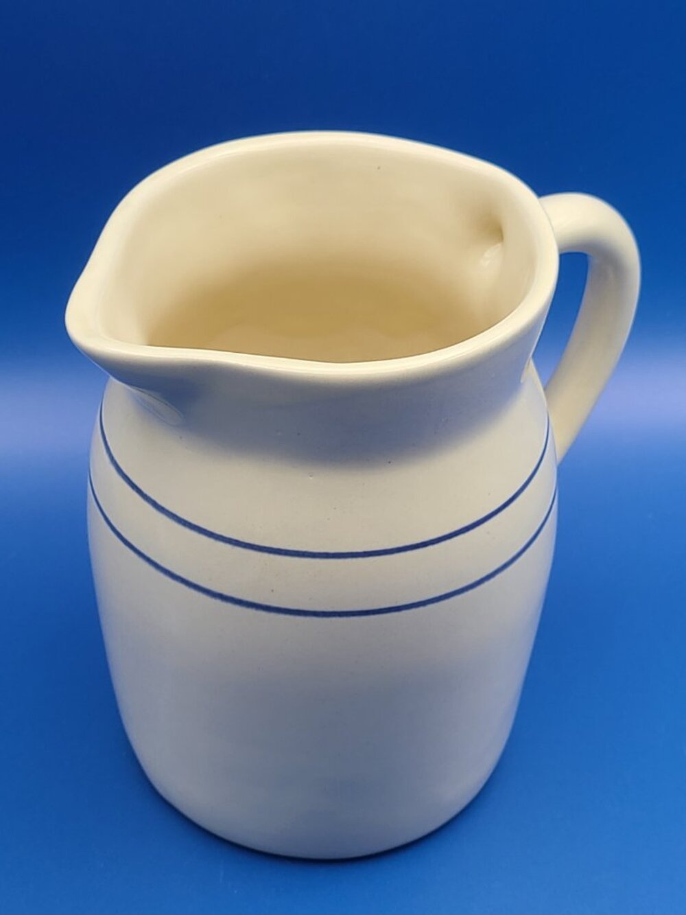 Vintage Stoneware Blue Stripe Rustic Pitcher Farmhouse Pottery 6" - Picture 7 of 11